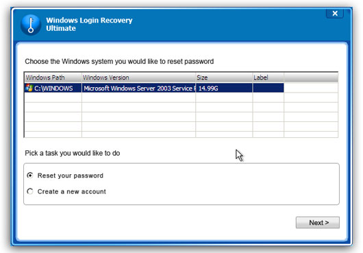 reset Windows Server 2003 password