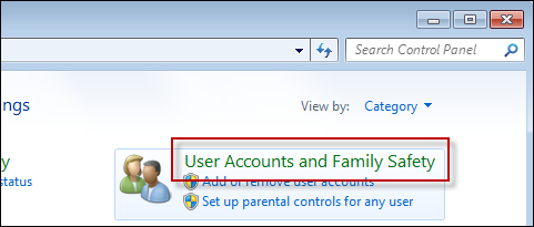 click user accounts and family safety link