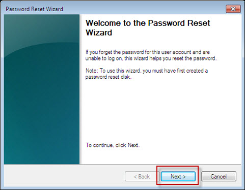 vista password reset wizard